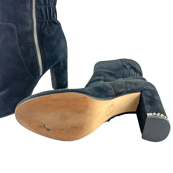 MICHAEL Michael Kors Dolores Suede Block Heel Chain Accent Bootie - Picture 9 of 12